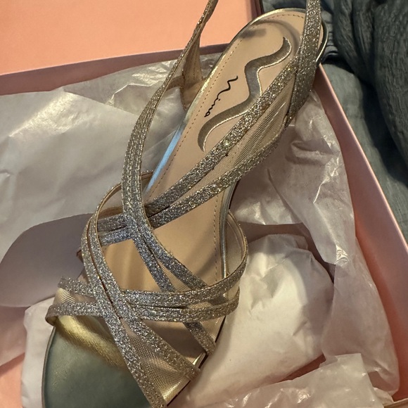 Nina Women's Glittering Gold Strappy Heels - Picture 2 of 5